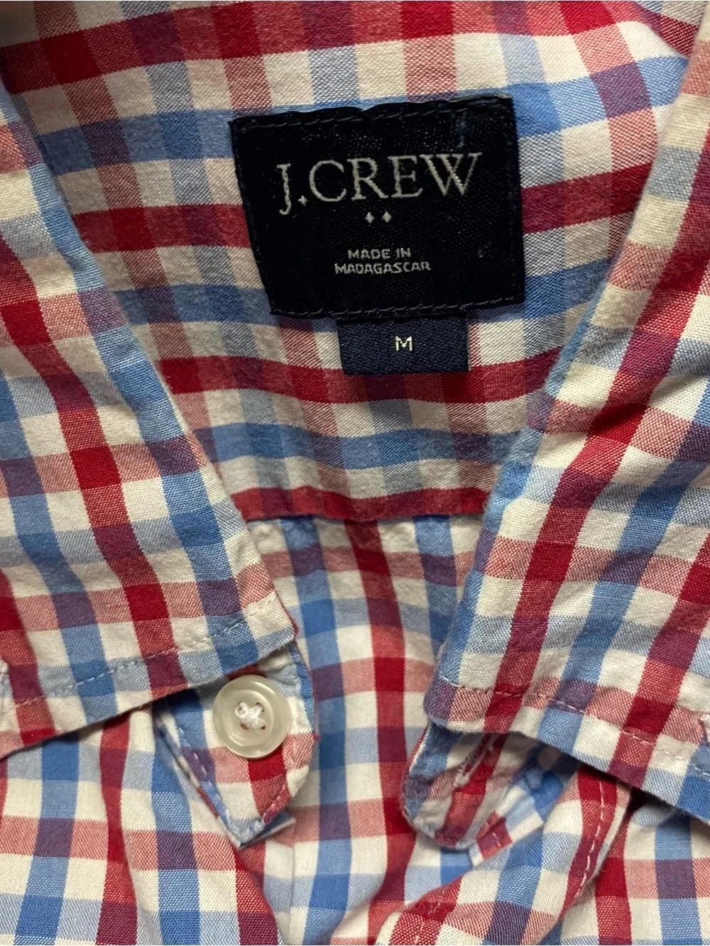 J. Crew Red and Blue Check Cotton Button-Down Shirt